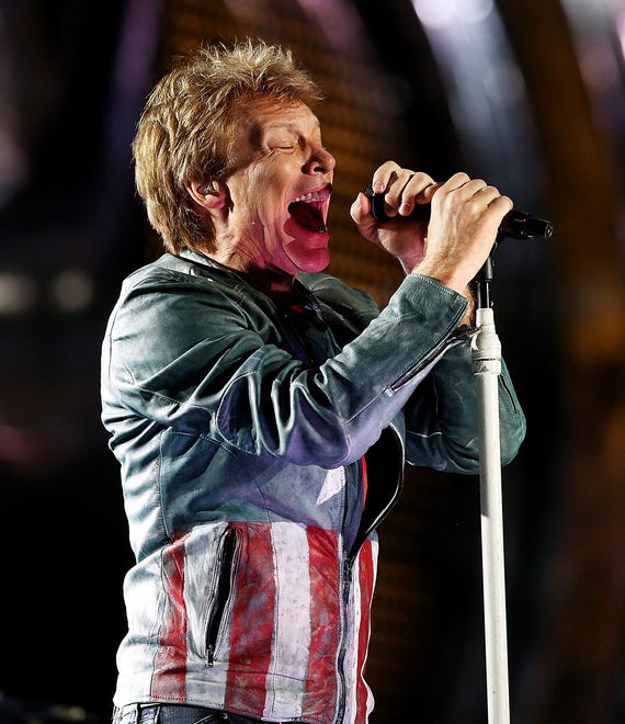 Jon Bon Jovi wore a leather jacket painted with stars and stripes while on tour in 2013.