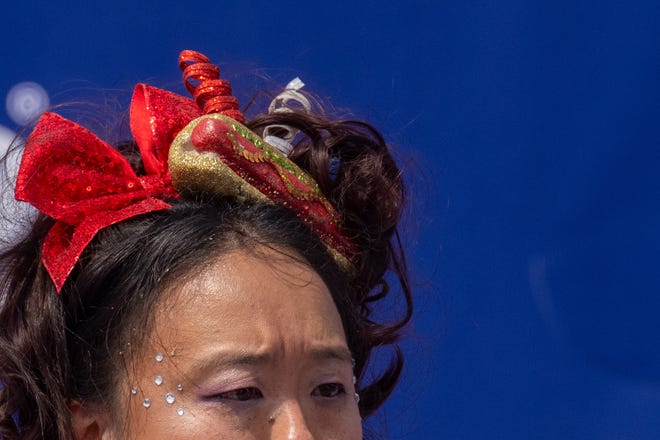 A person attends the women's title at Nathan's Annual Hot Dog Eating Contest on July 4, 2024 in New York City.