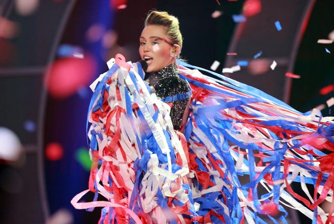 Miley Cyrus brought lots of red, white and blue to the stage as she performed for the 2017 iHeartRadio Music Festival.